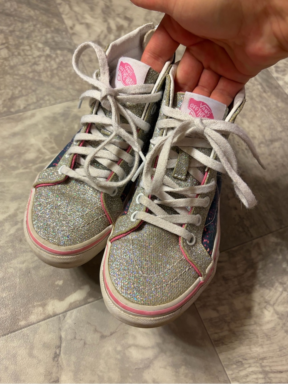 Vans Kids Silver Glitter Unicorn High-Top Sneakers with Pink Trim